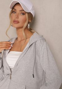 Renee - Szara Rozpinana Bluza z Bawełny z Kapturem Ozdobiona Sznurkami Telidwena. Okazja: na co dzień. Typ kołnierza: kaptur. Kolor: szary. Materiał: bawełna. Wzór: aplikacja. Styl: casual, elegancki #5