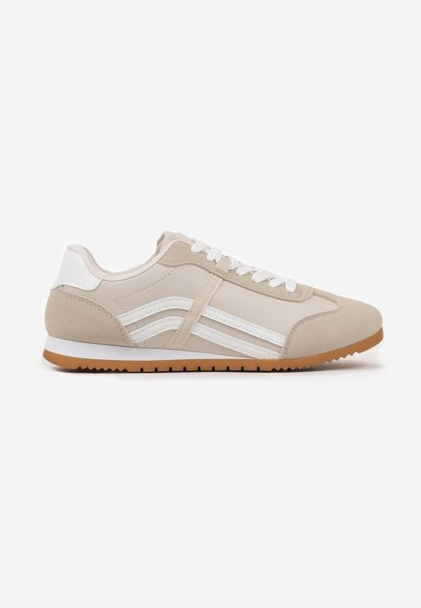 Born2be - Beżowe Sneakersy w Stylu Kultowych Tenisówek z Ozdobnymi Przeszyciami Vellexia. Okazja: na co dzień. Kolor: beżowy. Materiał: jeans, skóra. Obcas: na płaskiej podeszwie