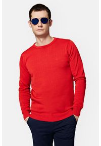 Lancerto - Sweter Czerwony z Bawełną Gładki Tony. Kolor: czerwony. Materiał: elastan, bawełna. Wzór: gładki