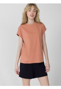 outhorn - T-shirt gładki damski - pomarańczowy. Okazja: na co dzień. Kolor: pomarańczowy. Materiał: bawełna, dzianina. Długość rękawa: krótki rękaw. Wzór: gładki. Styl: casual #4