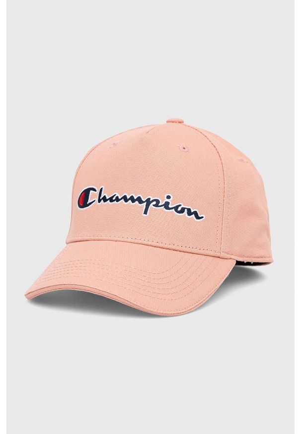 Champion czapka bawełniana 805550. kolor różowy z aplikacją. Kolor: różowy. Materiał: bawełna. Wzór: aplikacja