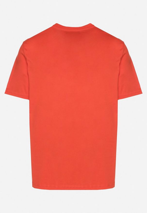 Born2be - Pomarańczowa Bawełniana Koszulka z Minimalistycznym Nadrukiem Sunavea. Okazja: na co dzień, na spotkanie biznesowe. Kolor: pomarańczowy. Materiał: bawełna. Wzór: nadruk. Styl: klasyczny, casual, biznesowy, elegancki