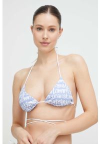 TOMMY HILFIGER - Tommy Hilfiger biustonosz kąpielowy kolor niebieski lekko usztywniona miseczka. Kolor: niebieski. Materiał: materiał