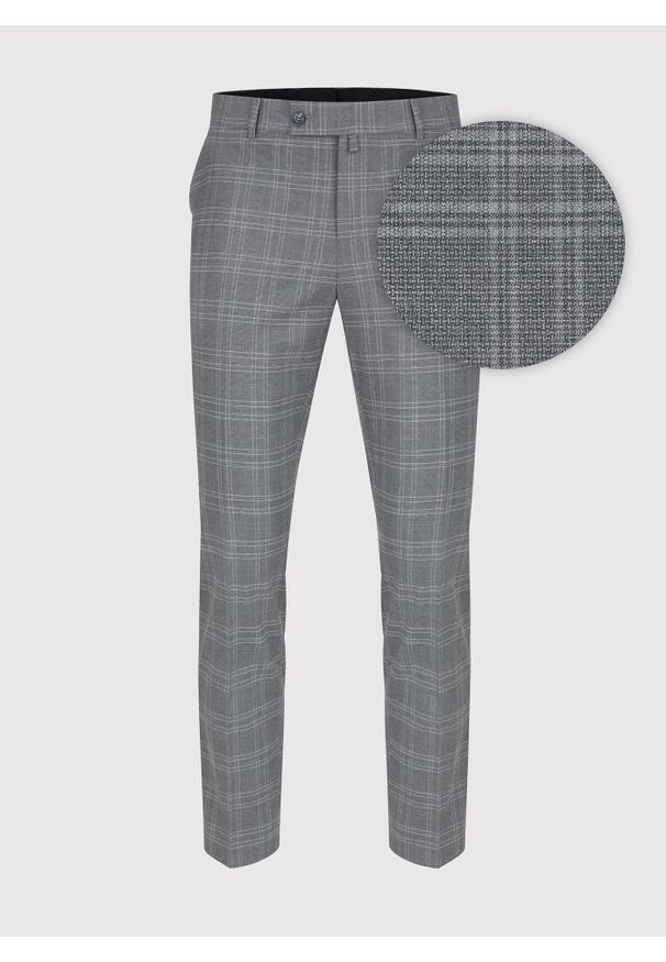 Pako Lorente - PAKO LORENTE – Szare spodnie garniturowe w kratkę. Okazja: na komunię. Kolor: szary. Materiał: poliester, wiskoza. Wzór: kratka. Styl: elegancki