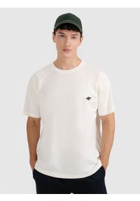 4f - 4F T-shirt oversize gładki męski - biały L. Okazja: na co dzień. Kolor: biały. Materiał: bawełna. Długość: długie. Wzór: gładki. Styl: casual #1