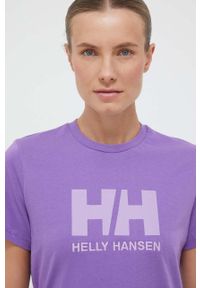 Helly Hansen t-shirt bawełniany kolor fioletowy 34112-001. Okazja: na co dzień. Kolor: fioletowy. Materiał: bawełna. Wzór: nadruk. Styl: casual #2