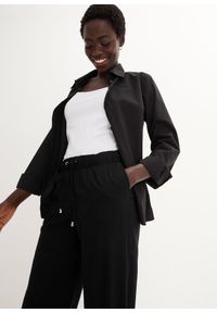 bonprix - Spodnie z gumką w talii, z wiskozy. Kolor: czarny. Materiał: wiskoza. Wzór: nadruk #2