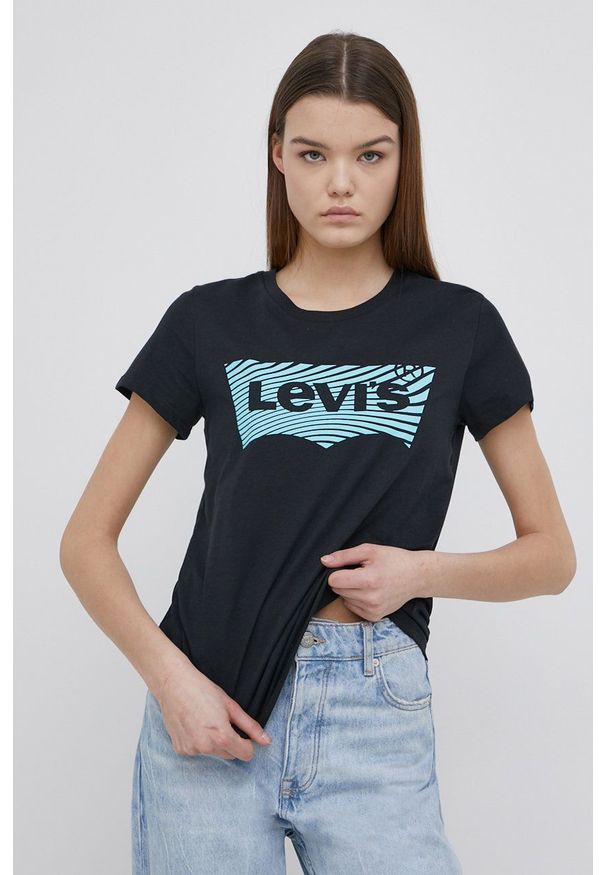 Levi's® - Levi's t-shirt bawełniany kolor czarny. Okazja: na spotkanie biznesowe, na co dzień. Kolor: czarny. Materiał: bawełna. Wzór: nadruk. Styl: biznesowy, casual