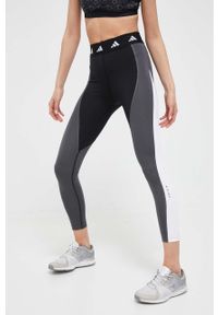 adidas Performance legginsy treningowe Techfit kolor szary wzorzyste. Stan: podwyższony. Kolor: szary. Materiał: skóra, materiał. Technologia: Techfit (Adidas). Sport: fitness #1