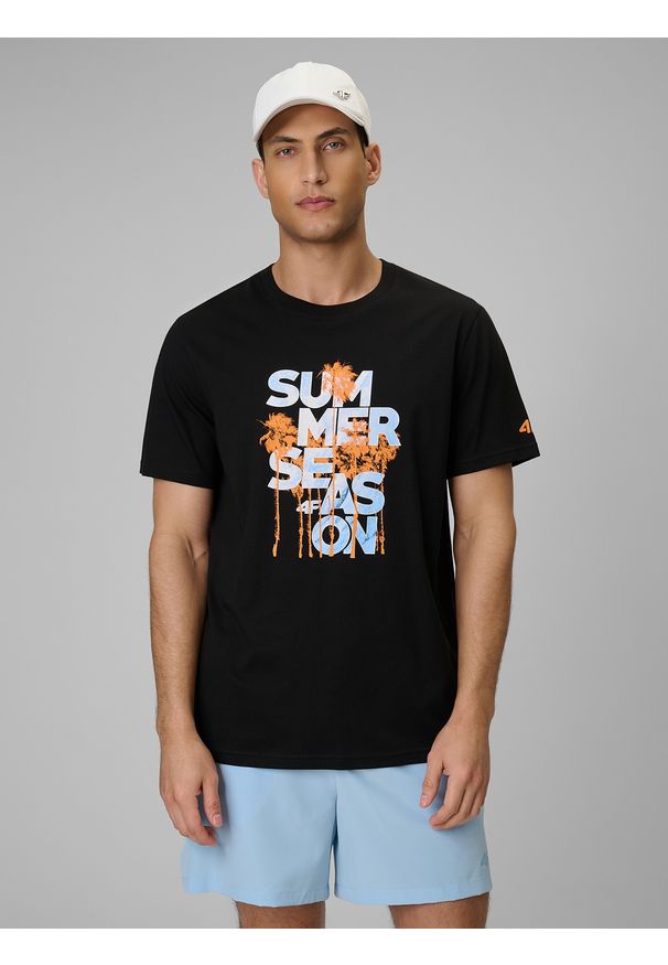 4f - 4F T-shirt oversize z nadrukiem męski - czarny 3XL. Okazja: na co dzień. Kolor: czarny. Materiał: jersey, bawełna, materiał, dzianina. Wzór: nadruk. Styl: klasyczny, wakacyjny, elegancki, casual, sportowy