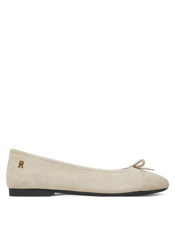TOMMY HILFIGER - Tommy Hilfiger Baleriny Toe Cap Suede Ballerina FW0FW08909 Beżowy. Kolor: beżowy. Materiał: zamsz, skóra