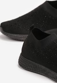 Born2be - Czarne Sneakersy. Nosek buta: okrągły. Zapięcie: bez zapięcia. Kolor: czarny. Materiał: materiał. Szerokość cholewki: normalna. Wzór: aplikacja #4