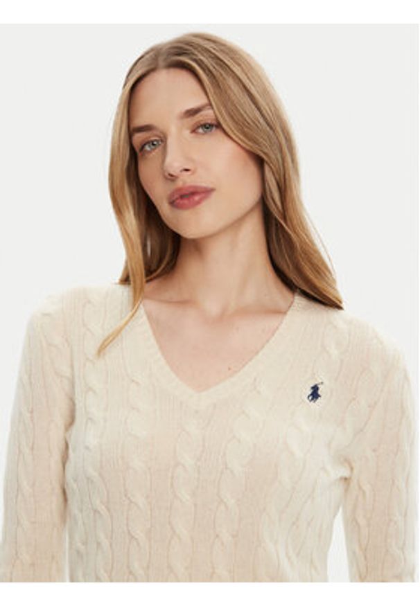 Polo Ralph Lauren Sweter 211971866001 Écru Slim Fit. Typ kołnierza: polo. Materiał: wełna