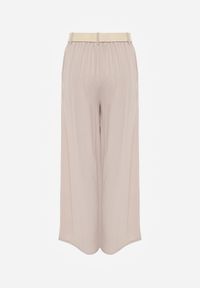 Renee - Beżowe Spodnie High Waist Wide Leg z Wiskozą z Plecionym Paskiem Aridine. Okazja: na co dzień. Stan: podwyższony. Kolor: beżowy. Materiał: wiskoza. Styl: elegancki, casual #5