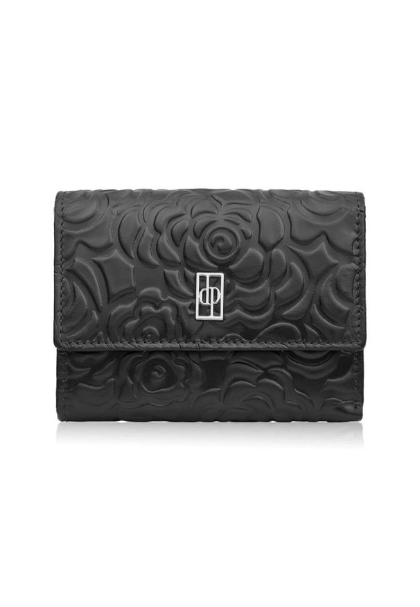 PAOLO PERUZZI - Portfel damski skórzany czarny w orientacji poziomej RFID Paolo Peruzzi AL-15-BL. Kolor: czarny. Materiał: skóra. Wzór: aplikacja, kwiaty