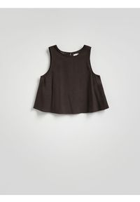 Reserved - Top z dodatkiem lnu - ciemnobrązowy. Kolor: brązowy. Materiał: len #1