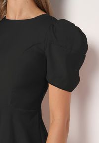 Born2be - Czarna Rozkloszowana Sukienka z Bufiastymi Rękawami Elifea. Okazja: na co dzień. Kolor: czarny. Materiał: jeans, materiał. Wzór: aplikacja. Styl: casual, elegancki #4