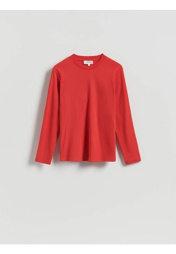 Reserved - Bawełniany longsleeve - intenstywna czerwień. Kolor: czerwony. Materiał: bawełna. Długość rękawa: długi rękaw