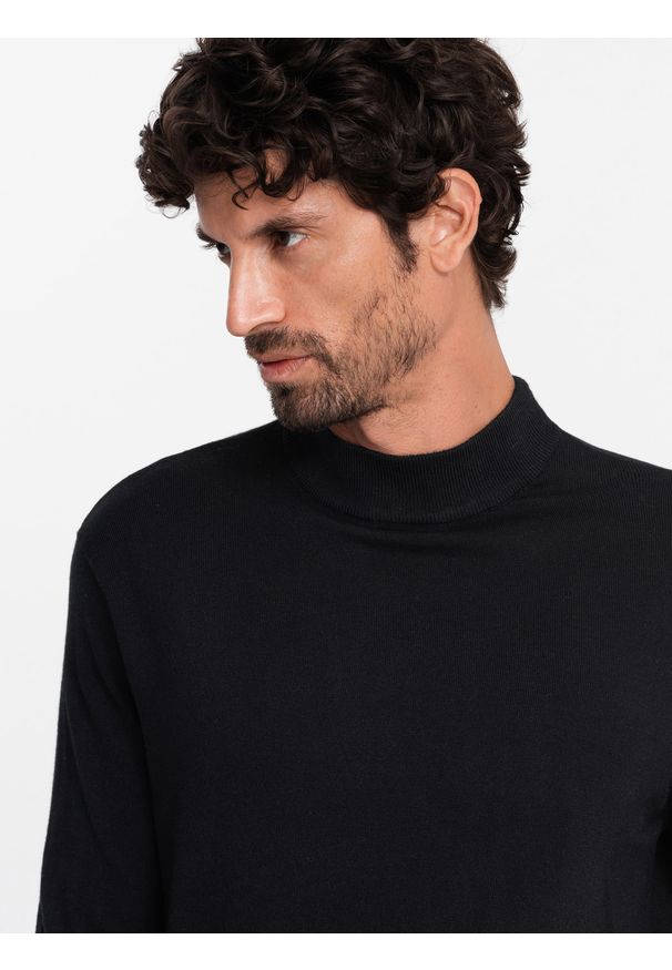 Ombre Clothing - Męski półgolf dzianinowy z wiskozą – czarny V1 - Rozmiar: XXL. Okazja: na co dzień. Kolor: czarny. Materiał: wiskoza, dzianina. Wzór: gładki, jednolity. Styl: elegancki, casual, klasyczny