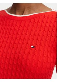 TOMMY HILFIGER - Tommy Hilfiger Sweter Fine Gg Cable Boat WW0WW50103 Czerwony Regular Fit. Kolor: czerwony. Materiał: bawełna #5