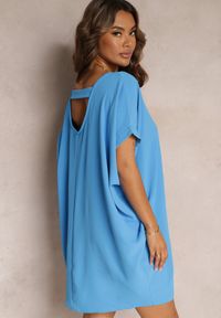 Renee - Niebieska Sukienka Mini o Fasonie Nietoperza z Okrągłym Dekoltem Maglia. Kolor: niebieski. Długość rękawa: krótki rękaw. Długość: mini #5