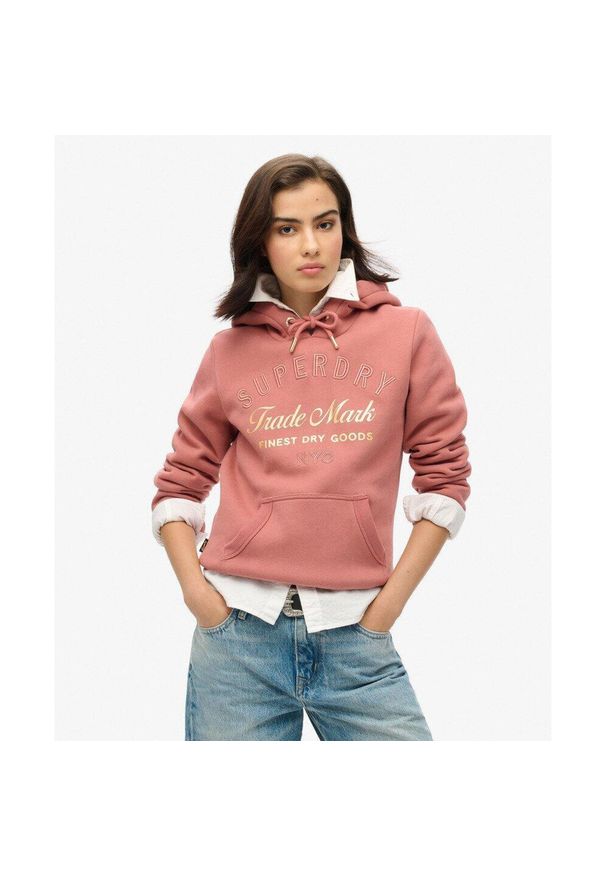 Superdry - Luksusowa bluza z kapturem z metalicznym logo. Typ kołnierza: kaptur. Kolor: różowy