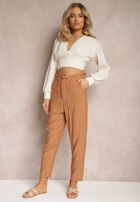 Renee - Brązowe Klasyczne Spodnie z Elastyczną Talią Paper Bag Targea. Stan: podwyższony. Kolor: brązowy. Styl: klasyczny #3