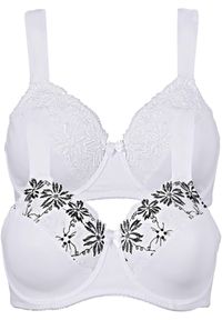 bonprix - Biustonosz na fiszbinach z wyściełanymi ramiączkami (2 szt.). Kolor: biały. Rodzaj stanika: różne sposoby noszenia, wyściełane miseczki. Wzór: haft #1
