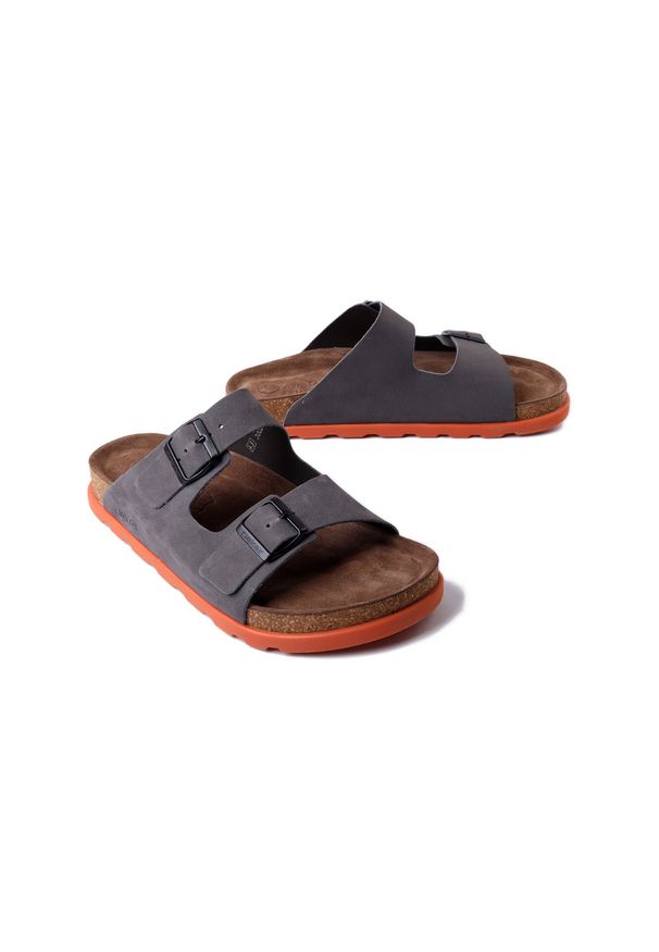 Rieker - RIEKER 21190-40 grey, klapki męskie. Kolor: szary. Materiał: skóra. Obcas: na płaskiej podeszwie