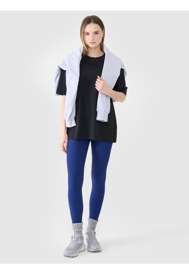 4f - 4F T-shirt oversize gładki damski - czarny S. Okazja: na co dzień. Kolor: czarny. Materiał: jersey, bawełna, dzianina. Długość rękawa: krótki rękaw. Długość: krótkie. Wzór: gładki. Styl: sportowy, klasyczny, casual