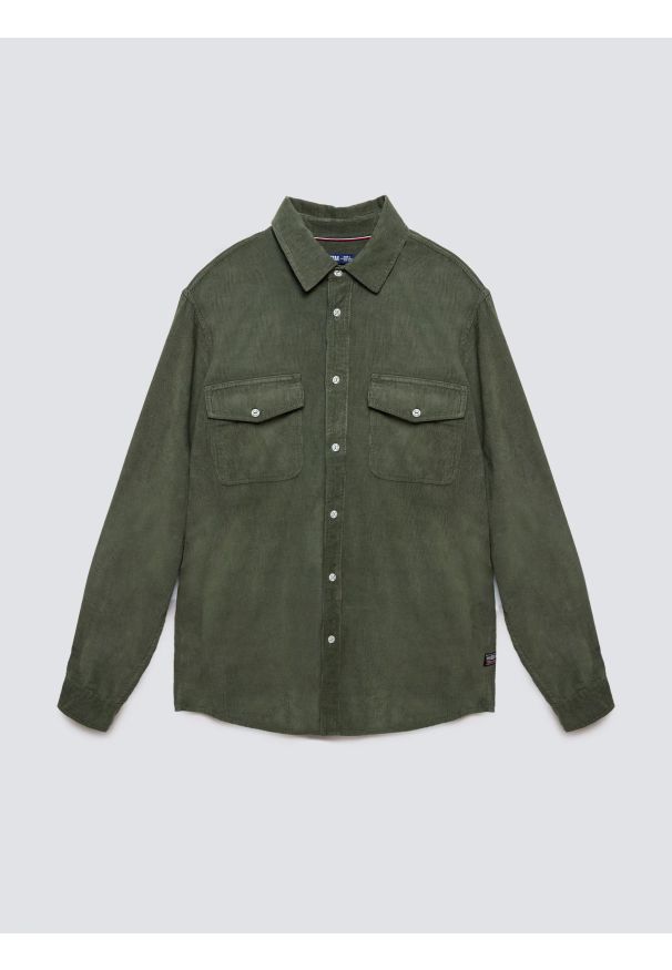 Big-Star - Koszula męska z drobnego sztruksu khaki Cordwis 303. Kolor: zielony. Materiał: sztruks