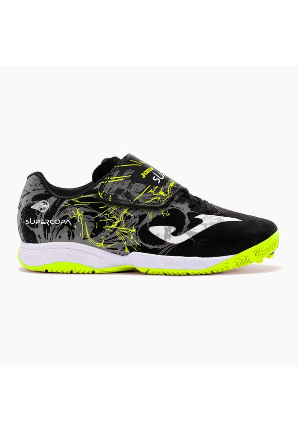 Buty piłkarskie dla dzieci Joma Super Copa. Zapięcie: rzepy. Kolor: czarny. Materiał: materiał, syntetyk, tkanina. Szerokość cholewki: normalna. Sport: piłka nożna