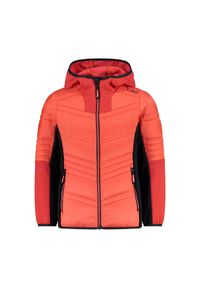 Dziewczęca kurtka hybrydowa z kapturem CMP. Typ kołnierza: kaptur. Kolor: pomarańczowy. Materiał: softshell, puch. Sport: turystyka piesza #1