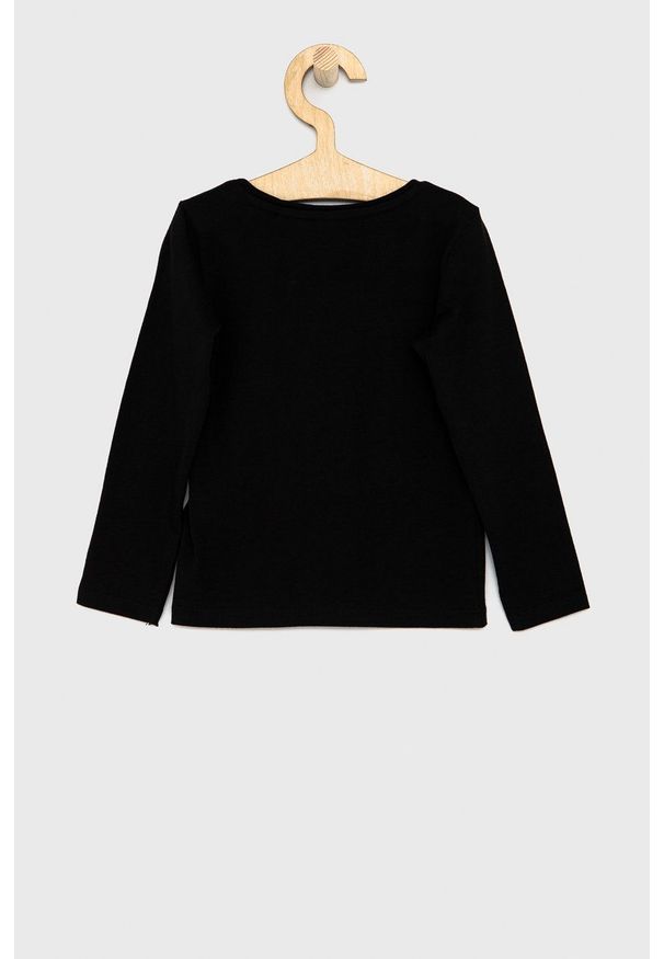 Guess Longsleeve dziecięcy kolor czarny. Okazja: na co dzień. Kolor: czarny. Długość rękawa: długi rękaw. Długość: długie. Wzór: nadruk. Styl: casual