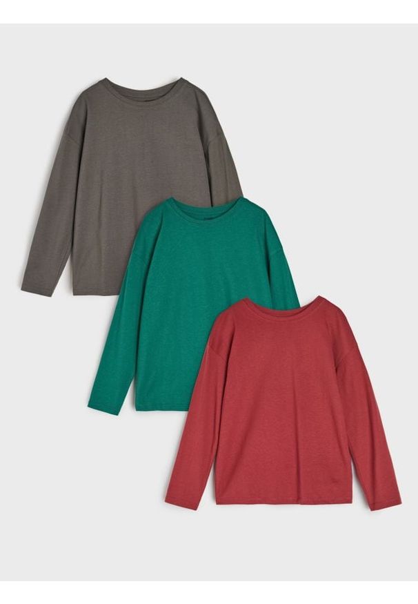 Sinsay - Koszulki z długimi rękawami 3 pack - bordowy. Kolor: czerwony. Długość rękawa: długi rękaw. Długość: długie