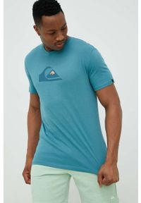 Quiksilver t-shirt bawełniany kolor turkusowy z nadrukiem. Kolor: turkusowy. Materiał: bawełna. Wzór: nadruk