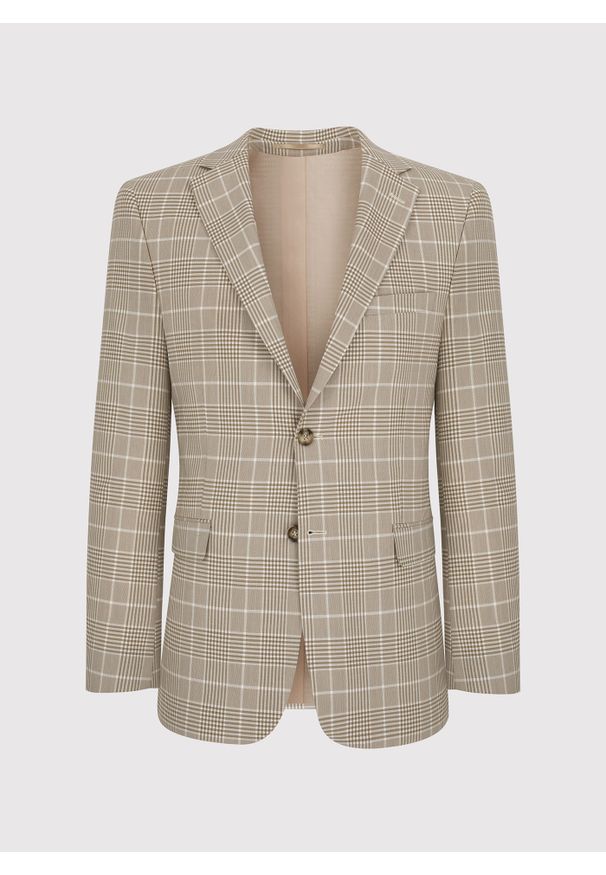 Pako Lorente - PAKO LORENTE – Beżowa marynarka męska w kratę. Kolor: beżowy. Materiał: poliester, elastan, wiskoza. Styl: boho