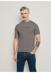 Ochnik - Szary T-shirt męski z logo. Kolor: szary. Materiał: bawełna. Długość: krótkie. Wzór: nadruk #1