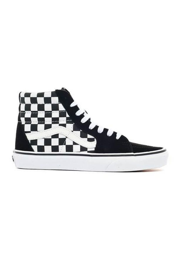 Buty do chodzenia damskie Vans SK8 HI Checkerboard. Wysokość cholewki: za kostkę. Kolor: biały, wielokolorowy, czarny. Materiał: zamsz, materiał. Szerokość cholewki: normalna. Model: Vans SK8. Sport: turystyka piesza