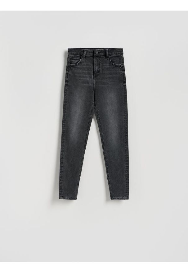 Reserved - Jeansy slim fit z przetarciami - szary. Kolor: szary