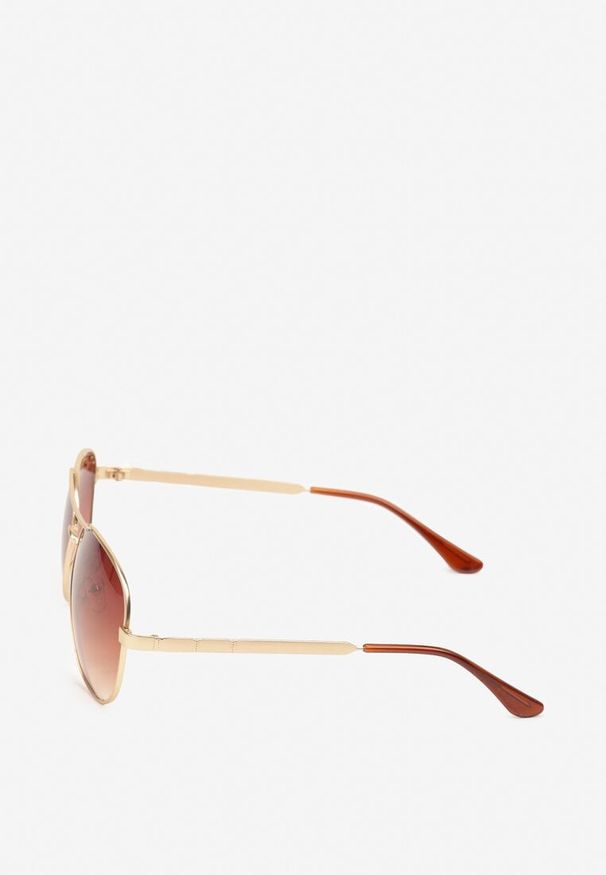 Born2be - Brązowe Okulary Przeciwsłoneczne z Filtrem UV w Stylu Pilotek Idanielle. Kolor: brązowy. Materiał: jeans