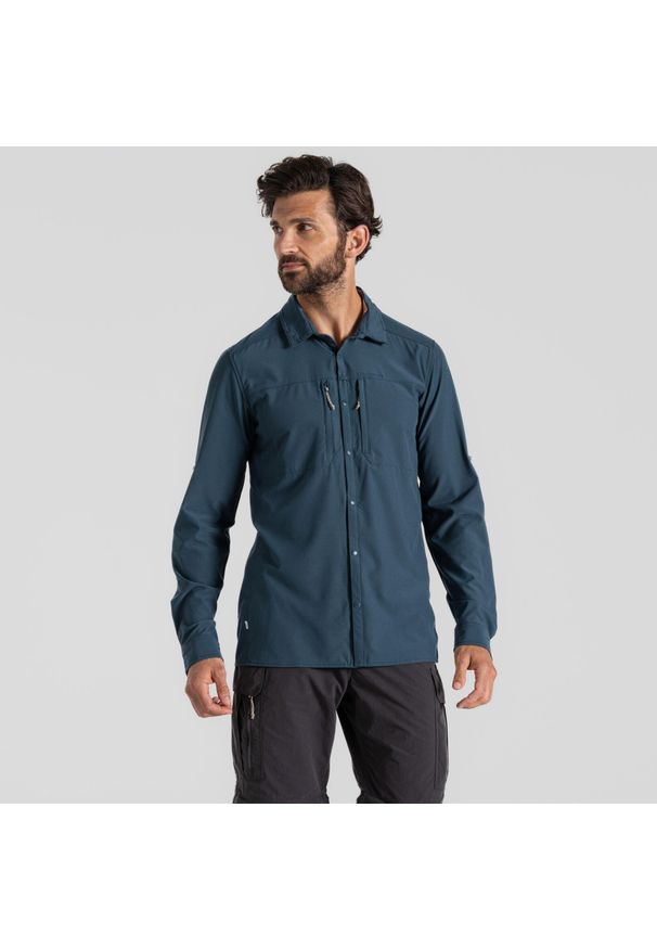 CRAGHOPPERS - Koszula podróżnicza męska Craghoppers NosiLife Pro LS Shirt V. Okazja: na co dzień. Kolor: niebieski. Styl: casual