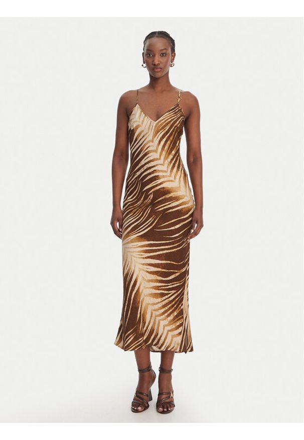 Just Cavalli Sukienka letnia 80PAO925 NS819 Beżowy Slim Fit. Kolor: beżowy. Materiał: wiskoza. Sezon: lato