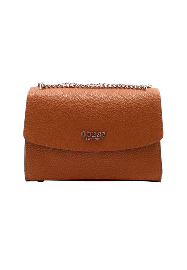Guess - GUESS Brązowa kopertówka damska Calista. Kolor: brązowy. Materiał: skórzane