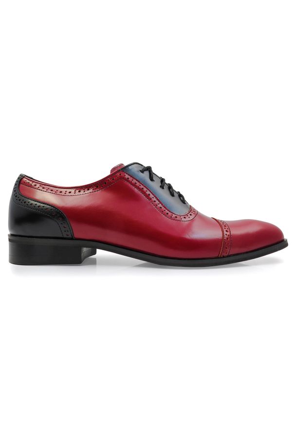 Modini - Czerwono-czarne obuwie męskie - spektatory, caponki, adelaide T115. Kolor: czarny, wielokolorowy, czerwony. Materiał: skóra. Styl: klasyczny, wizytowy