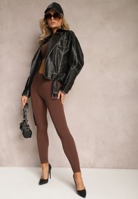 Renee - Czarna Kurtka Ramoneska Vintage z Ekoskóry z Paskiem i Asymetrycznym Suwakiem Leovia. Kolor: czarny. Styl: vintage #3