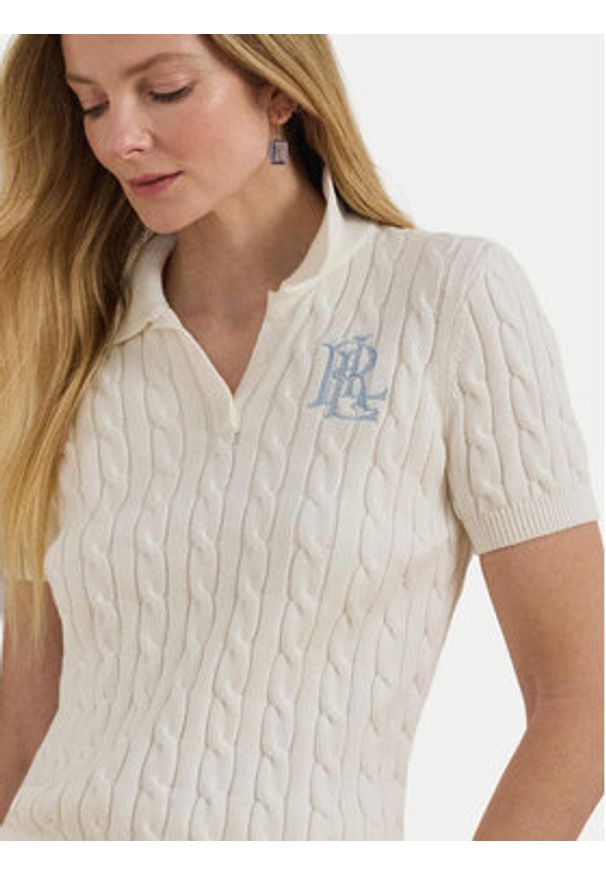 Lauren Ralph Lauren - LAUREN RALPH LAUREN Sweter 200932224016 Biały Slim Fit. Kolor: biały. Materiał: bawełna
