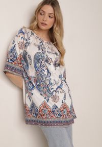 Born2be - Niebieska Wiskozowa Bluzka w Etniczny Wzór z Frędzlami w Stylu Boho Raimine. Okazja: do pracy, na co dzień. Kolor: niebieski. Materiał: wiskoza. Wzór: gładki. Styl: boho #1