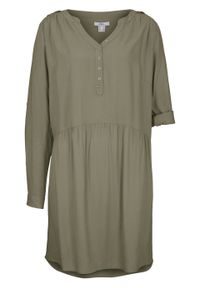 Sukienka koszulowa z wiskozy, długi rękaw bonprix oliwkowy. Kolor: zielony. Materiał: wiskoza. Długość rękawa: długi rękaw. Typ sukienki: koszulowe #1