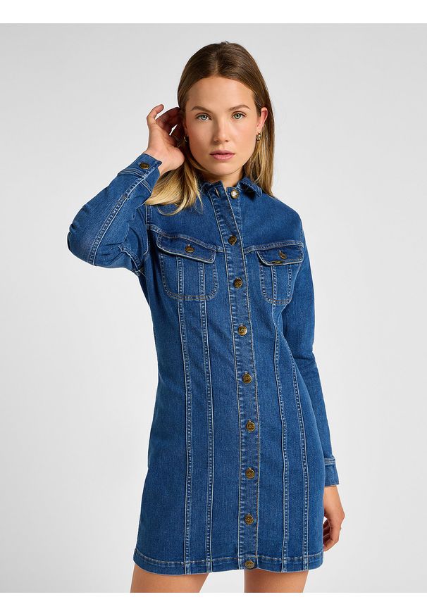 Lee - LEE DAMSKA SUKIENKA JEANSOWA LEE FOREVERFIT RIDER DRESS CLEAN RILEY 112355125. Materiał: jeans